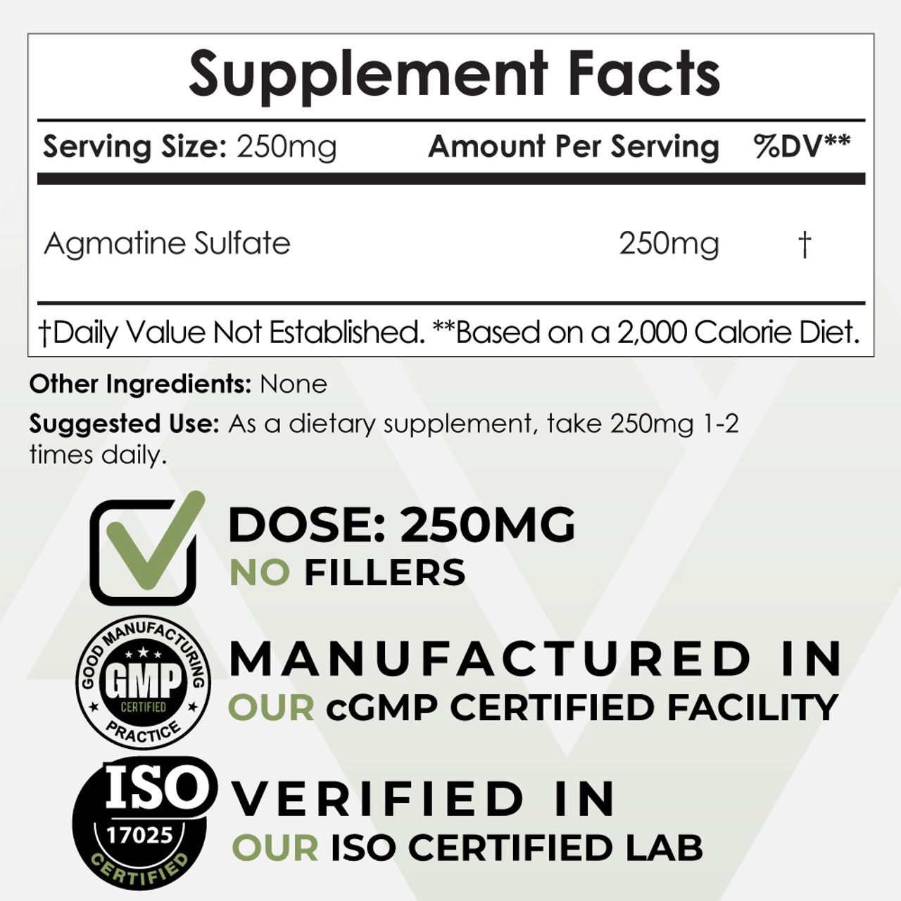 Agmatine sulfate ingredient label.